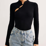 Siyah Asimetrik Kesim Triko Bluz