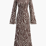 Desenli Uzun Kollu Maxi Elbise