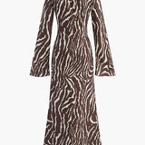 Desenli Uzun Kollu Maxi Elbise