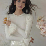 Siyah İnci Detaylı Fırfır Kol Triko Kazak