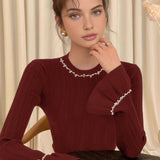 Siyah İnci Detaylı Fırfır Kol Triko Kazak