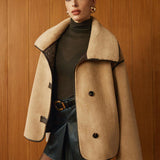 Bej Peluş Oversize Kaban