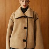 Bej Peluş Oversize Kaban