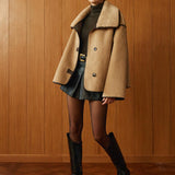 Bej Peluş Oversize Kaban