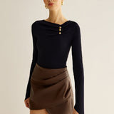 Metal Detaylı Plise Bluz