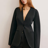 Minimalist Derin V Yaka Siyah Blazer Ceket