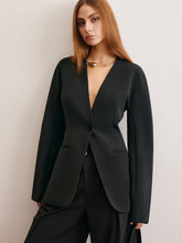 Minimalist Derin V Yaka Siyah Blazer Ceket