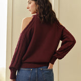 Mock Yaka Soğuk Omuz Örgü Üst