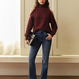 Mock Yaka Soğuk Omuz Örgü Üst