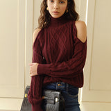 Mock Yaka Soğuk Omuz Örgü Üst