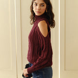 Mock Yaka Soğuk Omuz Örgü Üst