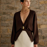 Tek Altın Tokalı Triko Hırka