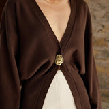 Tek Altın Tokalı Triko Hırka