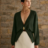 Tek Altın Tokalı Triko Hırka