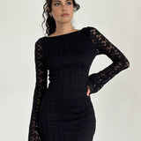 Dantel Detaylı Uzun Kollu Kısa Elbise