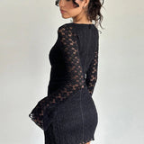 Dantel Detaylı Uzun Kollu Kısa Elbise