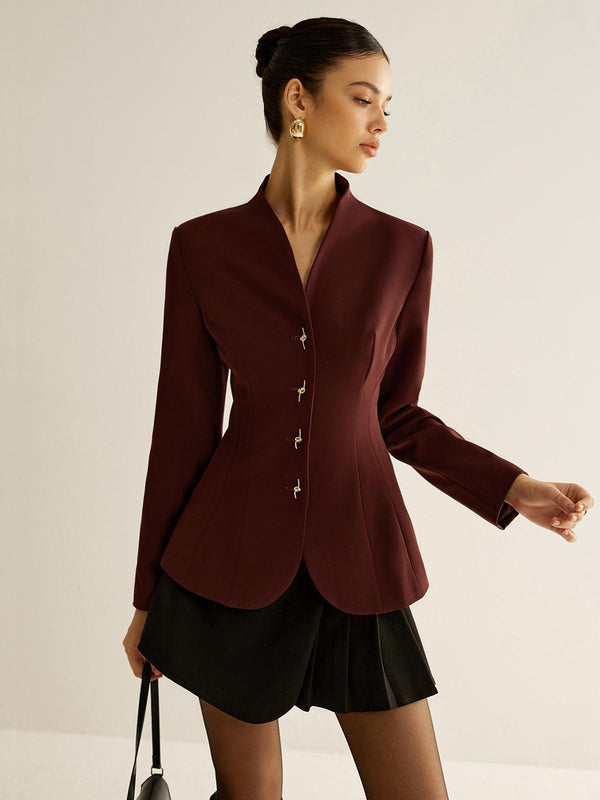 Bordo Düğme Detaylı Korse Blazer Ceket