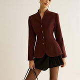 Bordo Düğme Detaylı Korse Blazer Ceket