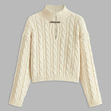 Siyah Örgü Desenli Metal Detaylı Kazak