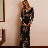 Boheme Baskılı Kapüşonlu Çiçekli Elbise