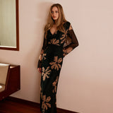 Boheme Baskılı Kapüşonlu Çiçekli Elbise