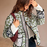 Çiçek Desenli Yeşil Kumaş Ceket