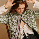 Çiçek Desenli Yeşil Kumaş Ceket