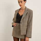 Ekose Desenli Oversize Blazer Ceket