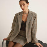 Ekose Desenli Oversize Blazer Ceket