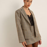 Ekose Desenli Oversize Blazer Ceket