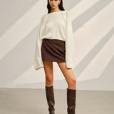 Saten Fiyonklu Çan Kollu Kısa Kazak