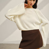 Saten Fiyonklu Çan Kollu Kısa Kazak