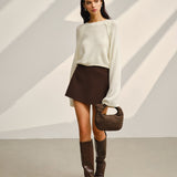 Saten Fiyonklu Çan Kollu Kısa Kazak