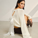 Saten Fiyonklu Çan Kollu Kısa Kazak