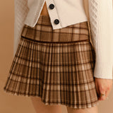 Şık Yüksek Bel Plise Mini Etek Trendy Kareli Desenli