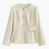 Şık Yuvarlak Yaka Blazer, Zarif Kamelya Düğmeleriyle