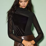 Mock Yaka Kadife File Slim Üst