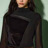 Mock Yaka Kadife File Slim Üst