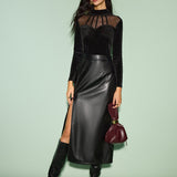 Dik Yaka File Detaylı Kadife Üst