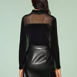 Dik Yaka File Detaylı Kadife Üst