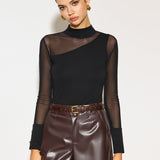 Mock Yaka File Detaylı Uzun Kollu T-Shirt