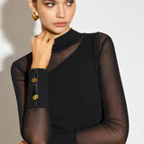 Mock Yaka File Detaylı Uzun Kollu T-Shirt