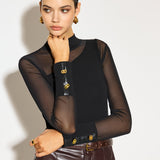 Mock Yaka File Detaylı Uzun Kollu T-Shirt