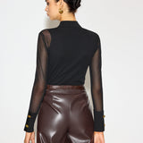 Mock Yaka File Detaylı Uzun Kollu T-Shirt