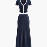 Beyaz Siyah Detaylı Triko İkili Takım