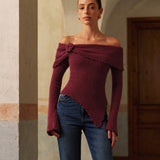 Şık Asimetrik Çiçek Desenli Triko Üst