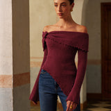 Şık Asimetrik Çiçek Desenli Triko Üst