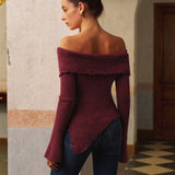 Şık Asimetrik Çiçek Desenli Triko Üst