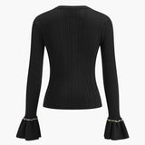 Siyah İnci Detaylı Fırfır Kol Triko Kazak