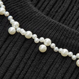 Siyah İnci Detaylı Fırfır Kol Triko Kazak